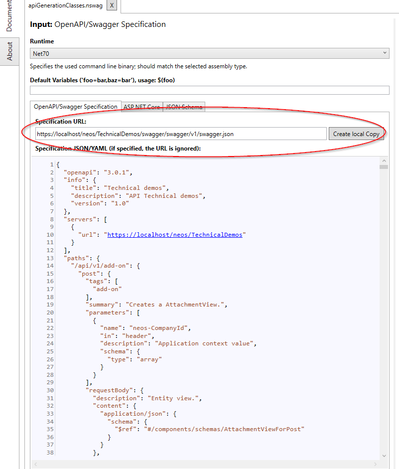 Swagger Specification URL
