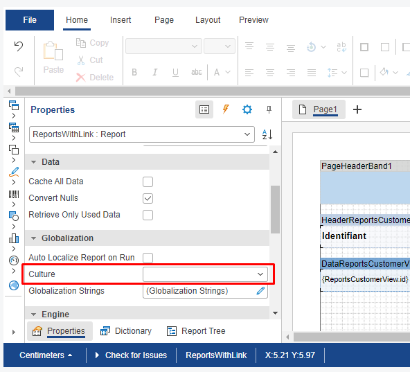 Editing the default culture of the template report